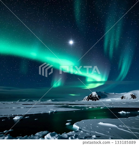 Vibrant colors of the aurora borealis dance across the star filled sky over a snowy tundra, creating a magical atmosphere during the holiday season in the Arctic Generative AI Vibrant colors of the aurora borealis dance across the star filled sky over a snowy tundra, creating a magical atmosphere during the holiday season in the Arctic Generative AI 133185889