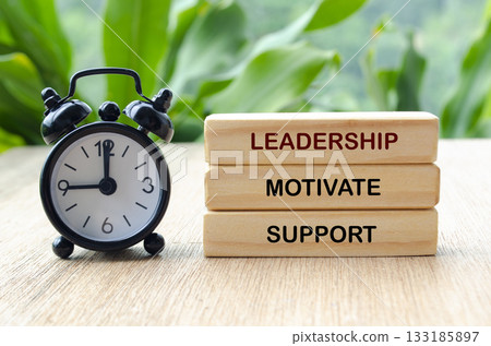 Leadership, motivate and support text on wooden blocks. Leadership concept. 133185897