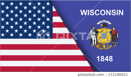 Flags of Alabama and Wisconsin. Alabama and Wisconsin official flags 133186021