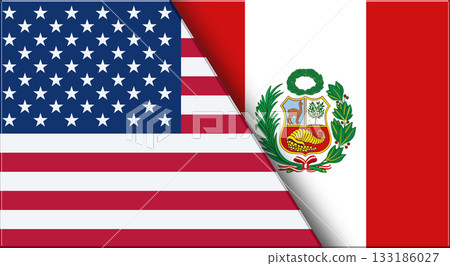 Flags of USA and Peru. United States and Peruvian National flags on Fabric Flags of USA and Peru. United States and Peruvian National flags on Fabric 133186027