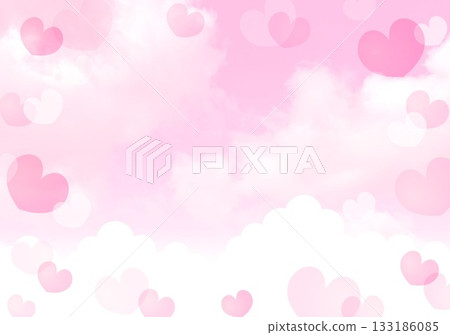 Pink sky with clouds and hearts 133186085