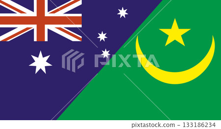 Flag of Australia and Mauritania. Two Flags Together Australian and Mauritanian Flag of Australia and Mauritania. Two Flags Together Australian and Mauritanian 133186234