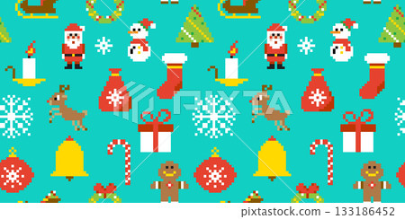 Merry Christmas Pixel Seamless Pattern Merry Christmas Pixel Seamless Pattern 133186452