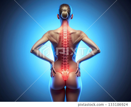 Health care image of a woman suffering from lower back pain Health care image of a woman suffering from lower back pain 133186924
