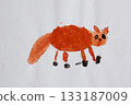 Childish drawing of funny red cat. Fantasy of child 133187009