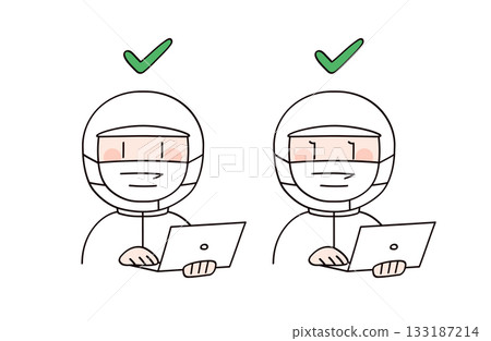 兩名男子和一名女子在食品工廠或學校午餐工作人員的影像檢查中 兩名男子和一名女子在食品工廠或學校午餐工作人員的影像檢查中 133187214