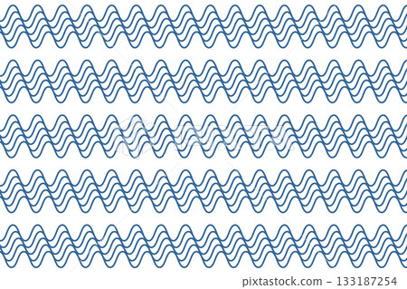 Waves background. Repeated blue curvy lines. Ocean, sea, lake or river water print. Aqua pattern. Navy ornament. Summer theme wallpaper. Swimming pool or aquarium texture. Vector flat illustration. Waves background. Repeated blue curvy lines. Ocean, sea, lake or river water print. Aqua pattern. Navy ornament. Summer theme wallpaper. Swimming pool or aquarium texture. Vector flat illustration. 133187254