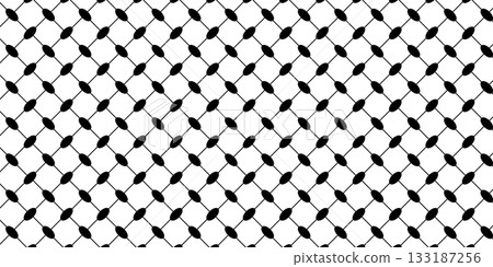 Classical keffiyeh pattern. Traditional Middle Eastern head scarf print. Geometric fabric texture. Arabic textile background. Mesh or lattice structure. Vector graphic illustration 133187256