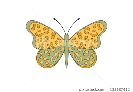 Groovy retro butterfly cartoon icon in cute and funky style sticker. Vintage sticker with colorful y2k look, playful groovy element for trendy pop visuals. Fun symbol for contemporary creative Groovy retro butterfly cartoon icon in cute and funky style sticker. Vintage sticker with colorful y2k look, playful groovy element for trendy pop visuals. Fun symbol for contemporary creative 133187412