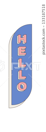 Groovy retro hello pastel sticker badge uses playful typography. This colorful y2k badge creates a fun graphic element in soft blue with pink, ideal for modern projects, cheerful branding, or 133187518