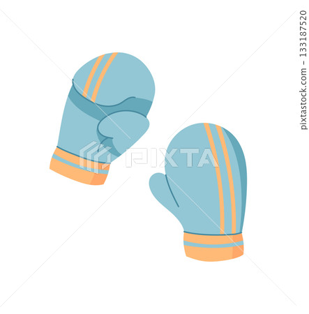 Colorful cartoon boxing gloves for sport and workout. Essential gym accessory for fitness and training. Equipment boxers champions with dynamic design. 133187520