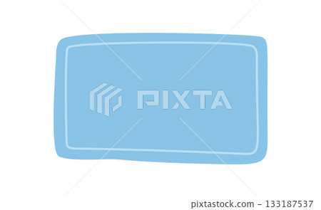 Hand drawn blue organic rectangle frame as a box template with flowing border. Abstract shape in blue background for text, simple graphic border for creative layout or blank card mockup. 133187537