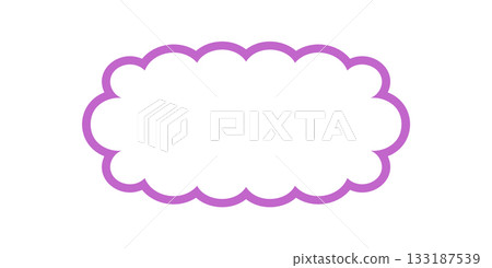 Groovy scallop outline frame with wavy border and retro bubble shape accent. Dynamic y2k graphic, purple line art style for background and creative modern shape element. 133187539