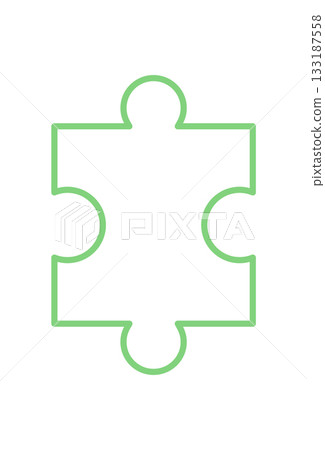Flat outline of jigsaw puzzle piece. Minimalist silhouette of puzzle piece with tile and path design. Simple template for toy concepts, boardgame activities, and creative graphic elements in leisure 133187558