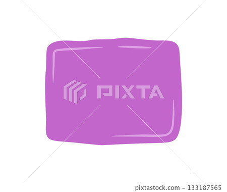 Hand drawn fluid rectangle forms a patch frame shape with a playful doodle edge. Abstract box badge blends as violet background for creative text and modern design concepts. 133187565