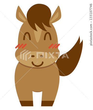 Illustration of a smiling horse facing forward. Vector illustration on a white background. Illustration of a smiling horse facing forward. Vector illustration on a white background. 133187746