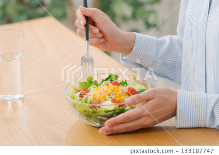婦女的手用沙拉 婦女的手用沙拉 133187747