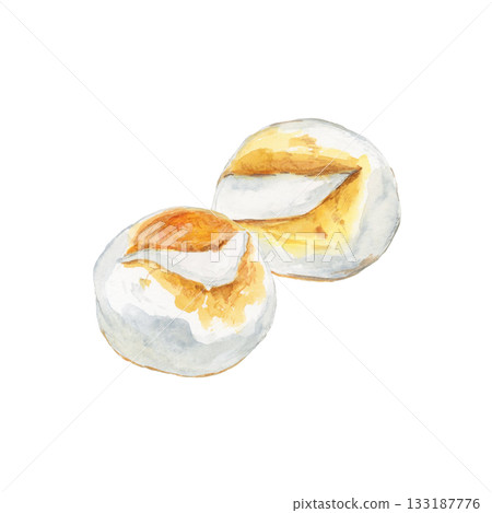 Hand-drawn watercolor illustration of two round rice cakes, New Year, Japanese style, Japanese food, simple material 133187776