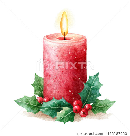 透明背景上的紅色聖誕蠟燭插圖（png格式） 133187930