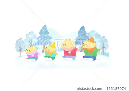 可愛的貓咪正在欣賞冬日雪景。水彩插畫 133187974