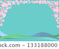 Watercolor background material with cherry blossoms and a flowing river 133188000