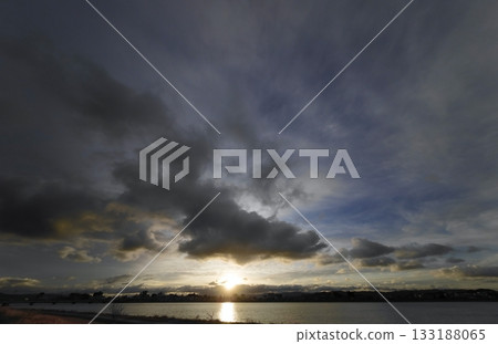Dramatic morning sky with a variety of clouds, winter, ultra-wide angle, sky-focused, 240216am 133188065