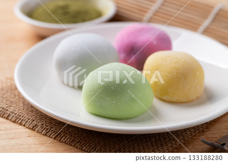 Daifuku mochi (Traditional Japanese sweet) on white plate Daifuku mochi (Traditional Japanese sweet) on white plate 133188280