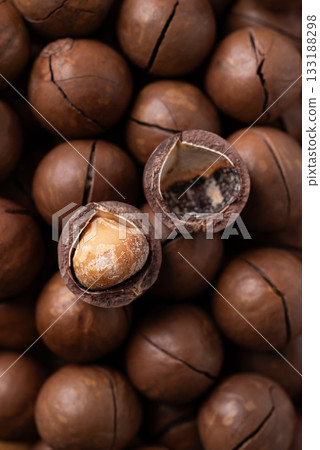 Macadamia nuts texture background, Top view Macadamia nuts texture background, Top view 133188298