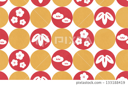 松樹、竹子和梅花圓形圖案(紅色) 松樹、竹子和梅花圓形圖案(紅色) 133188419