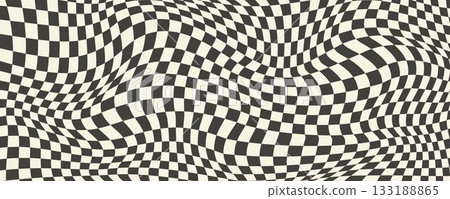 Trippy checkerboard background. Retro psychedelic checkered wallpaper. Wavy groovy chessboard surface. Distorted geometric grid chess pattern. Abstract old race flag backdrop. Vector Trippy checkerboard background. Retro psychedelic checkered wallpaper. Wavy groovy chessboard surface. Distorted geometric grid chess pattern. Abstract old race flag backdrop. Vector 133188865