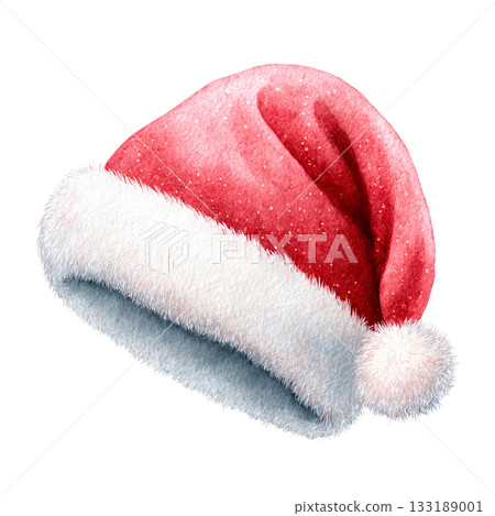 Illustration of Santa Claus' red hat on a transparent background (png) 133189001