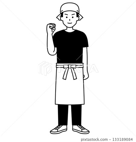 A male izakaya waiter (whole body) making a fist pump 133189084