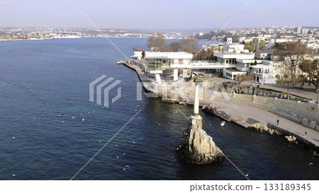 Aerial view of sevastopol bay and sunken ships monument. Media Aerial view of sevastopol bay and sunken ships monument. Media 133189345