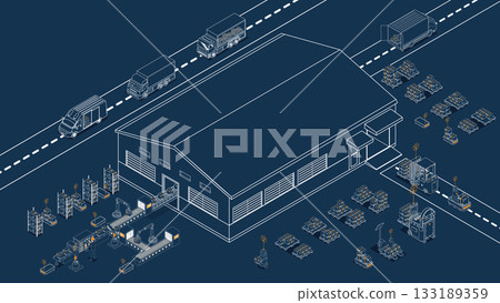 Automated warehouse operations using AGVs and AMRs for robotic material handling and transportation. Vector illustration EPS 10 133189359