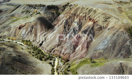 Kyzyl-chin valley, altai republic, russia: colorful martian landscape. Media 133189683