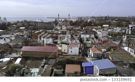Aerial view of yevpatoria old town and juma jami mosque. Media 133189691