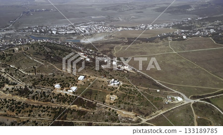 Aerial view of rural landscape and town. Media Aerial view of rural landscape and town. Media 133189785