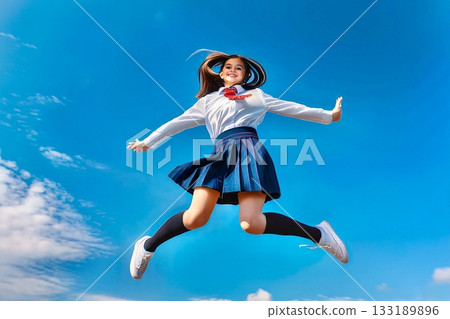 High school girl jumping in the sky with joy 133189896