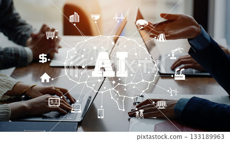 Group of business people meeting and AI/artificial intelligence concept 133189963