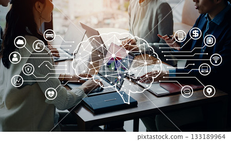 Group of business people meeting and AI/artificial intelligence concept 133189964