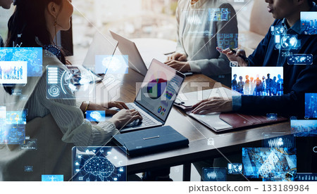 Group of business people meeting and digital technology concept 133189984