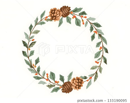 Minimalist pine cone and holly wreath 133190095