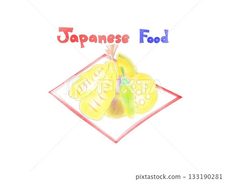 天婦羅插圖及「日本料理」字樣 天婦羅插圖及「日本料理」字樣 133190281
