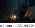 A man enjoying solo camping at dusk 133190339