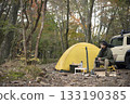 A man enjoying solo camping in autumn 133190385