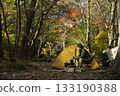 A man enjoying solo camping in autumn 133190388