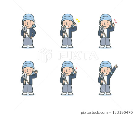 身穿工作服、手持剪刀的園丁面部表情姿勢集 133190470