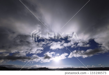 A refreshing morning sky with a variety of clouds. Winter. Ultra-wide angle. Sky-focused. 240226am A refreshing morning sky with a variety of clouds. Winter. Ultra-wide angle. Sky-focused. 240226am 133190573