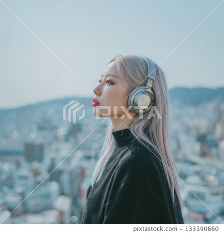 A profile of a woman listening to music 133190660