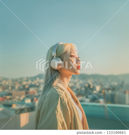 A profile of a woman listening to music 133190661